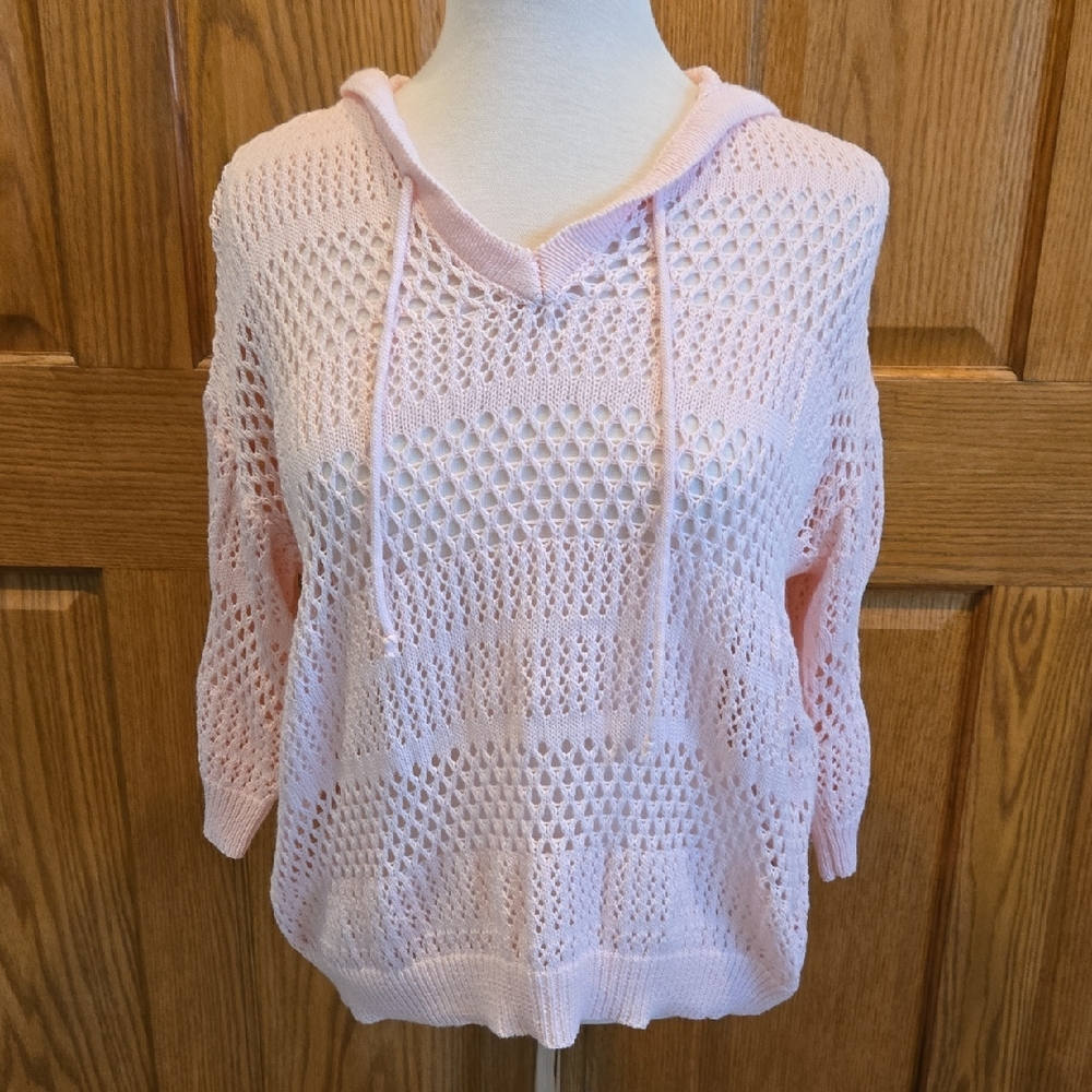 BiBi Light Pink Open-Knit Hoodie Top